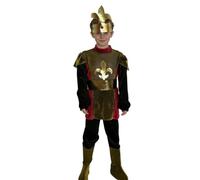 Runhomal Kids Roman Soldier Costume Medieval Warrior Outfit 4 Piece Cosplay Set for Stage Performance Black Gold 7-10 Years