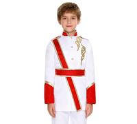 Runhomal Kids Royal Drummer Marching Band Costume Honor Guard Outfits Guard Cosplay Jacket Coat With Waist Belt Red 9-10 Years