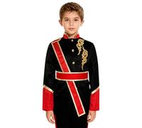 Runhomal Kids Royal Drummer Marching Band Costume Honor Guard Outfits Guard Cosplay Jacket Coat With Waist Belt Black 15-16 Years