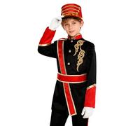 Runhomal Kids Royal Drummer Marching Band Costume Honor Guard Outfits Guard Jacket with Soldier Hat Gloves Black Red 5-6 Years