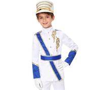 Runhomal Kids Royal Drummer Marching Band Costume Honor Guard Outfits Guard Jacket with Soldier Hat Gloves Royal Blue White 5-6 Years