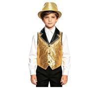 Runhomal Kids Show Outfit Sequin Vest Hat Set for Dance Party Hiphop Performance Gear Asymmetric Apparel Gold 15-16 Years