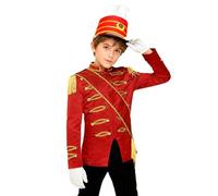 Runhomal Kids Unisex Halloween Drum Major Uniform Outfits Long Sleeve Royal Guard Jacket with Ceremonial Hat Gloves Red 9-10 Years