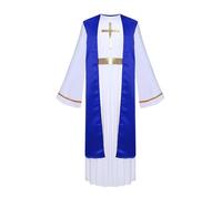 Runhomal Kids Unisex Halloween Easter Jesus Church Pope Outfits Gold Cross Print Long Dress Priest Religious Robes Royal Blue 15-16 Years