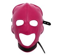 Runhomal Leather Full Face Mask Gothic Prom Masquerade Holes Head Cover Adjustable Hood Hollow Out Headgear For Party Purple Red with Three Holes One Size