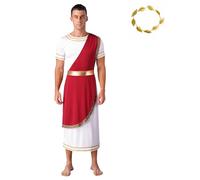 Runhomal Men Toga Greek God Costume Deluxe Classic Toga Costume Adult Roman Robe Dress with Headband Burgundy S