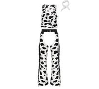 Runhomal Mens 3Pcs Retro Cow Spot Cowboy Costumes Western Vest Tops with Assless Chaps and Bandanna Set White 3XL