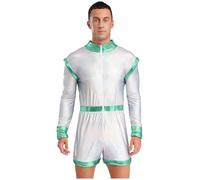 Runhomal Mens Alien Robot Cosplay Costume Glittering Bodysuits Outer Space Cadet Halloween Costumes Lake Green 4XL