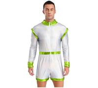 Runhomal Mens Alien Robot Cosplay Costume Glittering Bodysuits Outer Space Cadet Halloween Costumes Fluorescent Green 4XL