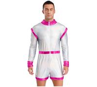 Runhomal Mens Alien Robot Cosplay Costume Glittering Bodysuits Outer Space Cadet Halloween Costumes Hot Pink 4XL