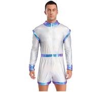 Runhomal Mens Alien Robot Cosplay Costume Glittering Bodysuits Outer Space Cadet Halloween Costumes Blue 4XL