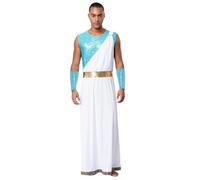 Runhomal Mens Ancient Greek God Zeus Roman Halloween Costume Shiny Sequins Toga Robe Knight Warrior Costume Light Blue M