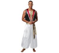 Runhomal Men's Arabian Prince Cosplay Halloween Costume Sleeveless Jumpsuits Clubwear Rave Outfits Black 3XL