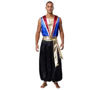 Runhomal Men's Arabian Prince Cosplay Halloween Costume Sleeveless Jumpsuits Clubwear Rave Outfits Blue L
