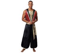 Runhomal Men's Arabian Prince Cosplay Halloween Costume Sleeveless Jumpsuits Clubwear Rave Outfits Burgundy XXL