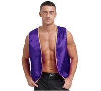 Runhomal Men's Arabian Prince Costume Satin Sleeveless Open Front Vest Indian Waistcoat Fancy Dress