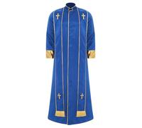 Runhomal Mens Church Catholic Priest Chasubles Vestments Clergy Costume for Church Mass Vestments Robe with Stole Royal Blue S