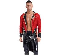 Runhomal Men's Circus Ringmaster Sequin Classic Tailcoat Blazer Long Sleeves Lion Tamer Costume Red XL