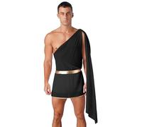 Runhomal Men's Greek God Costume Roman Toga Ancient Caesar Outfits One Shoulder Cosplay Fancy Dress Black M