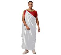 Runhomal Mens Greek God Toga Costume Robe Set Short Sleeve Hercules Inspired 2 Piece Halloween Outfit White Burgundy L
