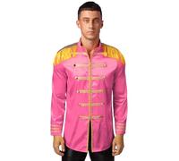 Runhomal Men's Halloween Costume Xmas SGT Sergeant Pepper Jacket Hippie Music Star 60s Cardigan Coat Hot Pink L