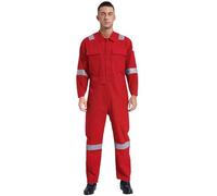 Runhomal Men's Long Sleeve Cotton Work Coveralls One Piece Reflective Safety Mechanics Jumpsuits Workwear Red M/165