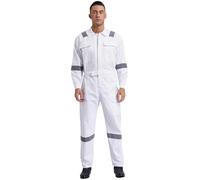 Runhomal Men's Long Sleeve Cotton Work Coveralls One Piece Reflective Safety Mechanics Jumpsuits Workwear White 5XL/195