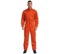 Runhomal Men's Long Sleeve Coverall One Piece Work Overalls Front Zipper Mechanics Workwear Jumpsuits Orange 4XL/190
