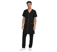 Runhomal Mens Medical Lab Coats Medical Uniforms Pet Groomers Botton Down Workwear with Pockets Black 3XL