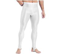 Runhomal Men's Nylon Stirrup Leggings Glossy High Elastic Tights Seamless Compression Workout Pants White L