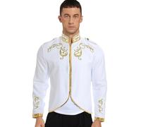 Runhomal Men's Renaissance Court Royal Palace Prince Coat Gold Embroidered Jacket Costume Uniform White S