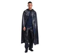 Runhomal Mens Vampire Halloween Cloak Shiny Hooded Lace Up Magician Costume Witch Wizard Party Outfit Black M/130