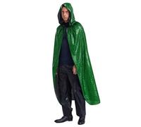 Runhomal Mens Vampire Halloween Cloak Shiny Hooded Lace Up Magician Costume Witch Wizard Party Outfit Green XL/170