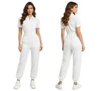 Runhomal Scrubs Jumpsuit for Women's Multi Pockets Zip Nursing Uniform | Jogger,Scrubs,Short Sleeve,Elastic Waist,Rompers,Medical,Doctor Nurse Uniform,One Piece Work Coveralls