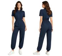 Runhomal Scrubs Jumpsuit for Women's Multi Pockets Zip Nursing Uniform | Jogger,Scrubs,Short Sleeve,Elastic Waist,Rompers,Medical,Doctor Nurse Uniform,One Piece Work Coveralls