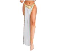 Runhomal Women Ancient Egyptian Queen Cosplay Skirts Metallic Shiny Briefs with Chiffon Skirt Costumes White M