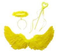 Runhomal Women Angel Wings With Headband Fairy Stick Feather Wing For Halloween Christmas Party Yellow L