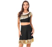 Runhomal Women Native Indian Costume Set American Maiden Native Princess Costume For Halloween Cosplay Black M