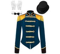 Runhomal Women Ringmaster Costume Ringleader Jacket Coat Circus Trainer Halloween Costumes Cosplay Dark Blue A L