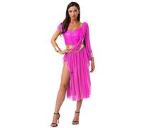 Runhomal Women Sequin Belly Dance Costume Arab Princess Cosplay One Shoulder Leotard Halloween Costume Hot Pink L