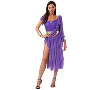 Runhomal Women Sequin Belly Dance Costume Arab Princess Cosplay One Shoulder Leotard Halloween Costume Purple M