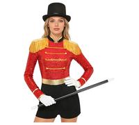 Runhomal Womens 4 Pcs Ringmaster Halloween Costumes Set Shiny Sequin Tassel Lion Tamer Circus Outfits Red S