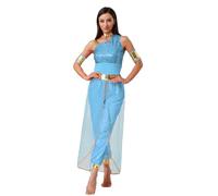 Runhomal Women's Arab Princess Belly Dance Costume Shiny Tulle Gem Jumpsuit Halloween Party Fancy Dress Up Costumes Sky Blue XL