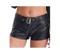 Runhomal Women's Faux Leather Booty Shorts Festival Dance Hot Pants Party Club Shorts with Belt Black M