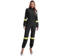 Runhomal Women's Firefighter Costume Adult Halloween Dress Up One Piece Reflective Stripes Jumpsuit Black S