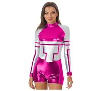 Runhomal Womens Metallic Shiny Space Alien Costume One Pieces Leotard Carnival Outfits Fancy Dress Hot Pink XXL