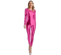 Runhomal Women's Shiny Metallic Full Body Suits Unitard Back Zipper Catsuit Party Dance Costume Hot Pink M