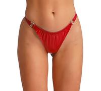 Runhomal Women's Shiny PU Leather G-String Thongs Low Rise Micro Panties Briefs T-Back Lingerie Red XL