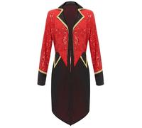 Runhomal Women's Shiny Sequin Circus Ringmaster Costumes Long Sleeves Lassic Tailcoat Blazer for Performance Red XXL