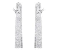 Runhomal Womens Sparkly Long Gloves Sequin Glitter Vintage 1920s Opera Gloves for Evening Party Silver One Size